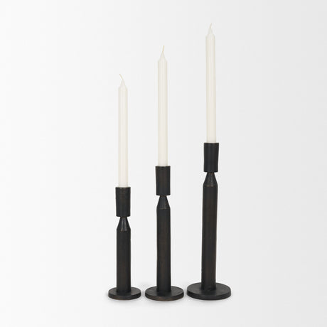Declan Textured Matte Black Cast Metal Taper Candle Holder from Mercana - Luna Furniture
