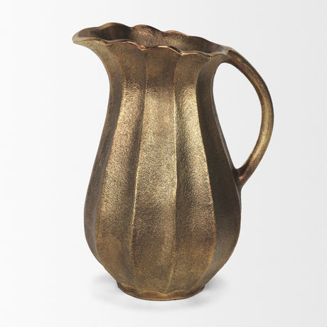 Anya Antiqued Brass Scalloped Petal Cast Metal Jug from Mercana - Luna Furniture