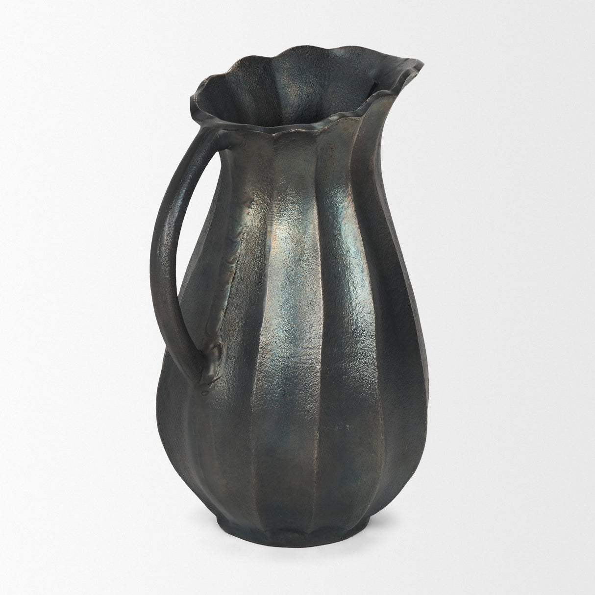Anya Matte Black Scalloped Petal Cast Metal Jug from Mercana - Luna Furniture