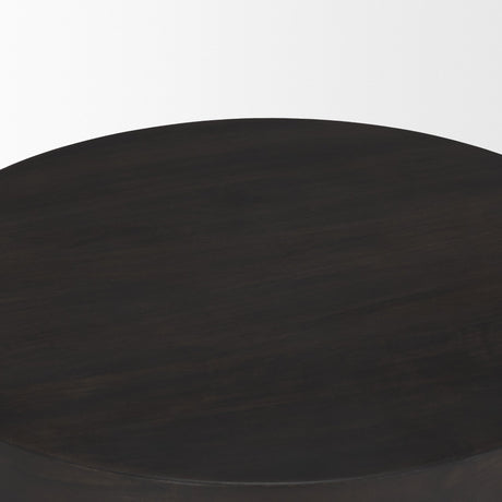 Rashama Dark Brown Wood Stacked Geometric Round Accent Table from Mercana - Luna Furniture