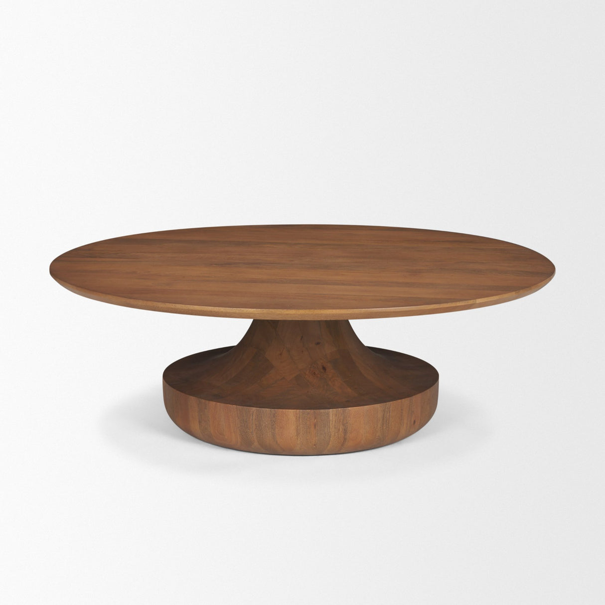 Arno Warm Mid-Brown Wood Sculptural Round Coffee Table from Mercana - Luna Furniture