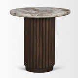 Marbrello Pink Marble Top Espresso Brown Fluted Wood Round Side Table from Mercana - Luna Furniture
