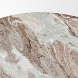 Marbrello Pink Marble Top Espresso Brown Fluted Wood Round Side Table from Mercana - Luna Furniture