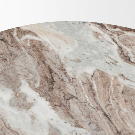Marbrello Pink Marble Top Espresso Brown Fluted Wood Round Side Table from Mercana - Luna Furniture