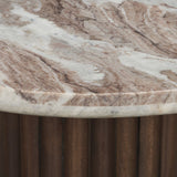 Marbrello Pink Marble Top Espresso Brown Fluted Wood Round Side Table from Mercana - Luna Furniture