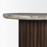 Marbrello Pink Marble Top Espresso Brown Fluted Wood Round Side Table from Mercana - Luna Furniture