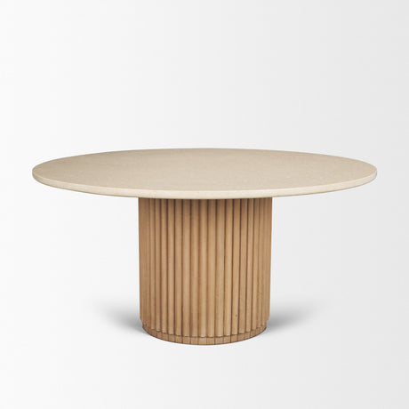 Marbrello 60" Botticino Marble Top Light Brown Fluted Wood Round Dining Table from Mercana - Luna Furniture