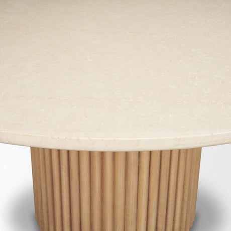 Marbrello 60" Botticino Marble Top Light Brown Fluted Wood Round Dining Table from Mercana - Luna Furniture