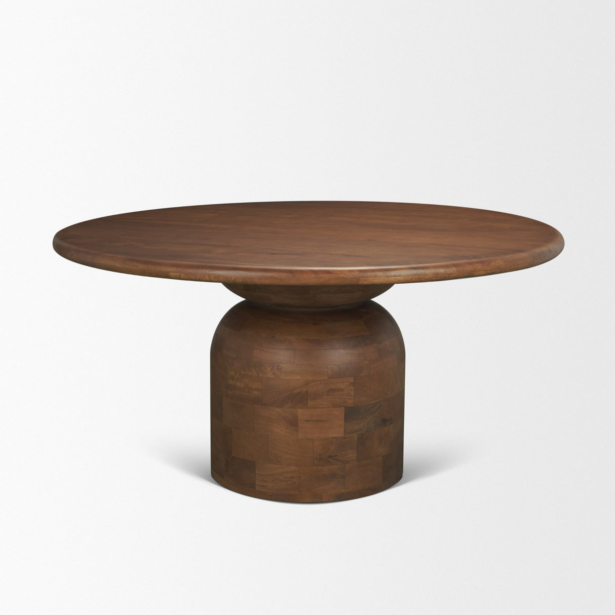 Atlas 60" Warm Mid-Brown Wood Stacked Pedestal Base Round Dining Table from Mercana - Luna Furniture
