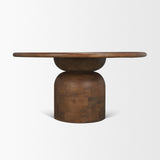 Atlas 60" Warm Mid-Brown Wood Stacked Pedestal Base Round Dining Table from Mercana - Luna Furniture