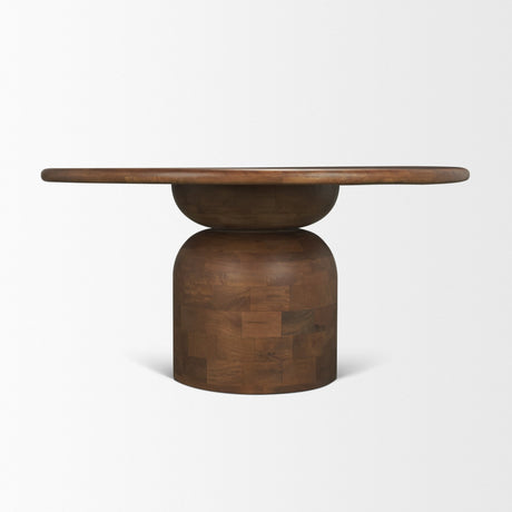 Atlas 60" Warm Mid-Brown Wood Stacked Pedestal Base Round Dining Table from Mercana - Luna Furniture