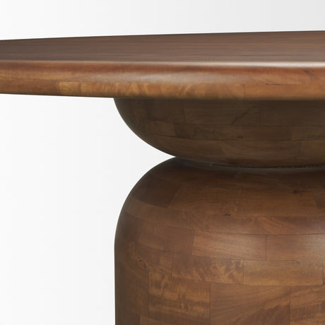 Atlas 60" Warm Mid-Brown Wood Stacked Pedestal Base Round Dining Table from Mercana - Luna Furniture