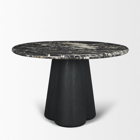 Marilyn 48" Black Forest Marble Black Wood Pedestal Round Dining Table from Mercana - Luna Furniture