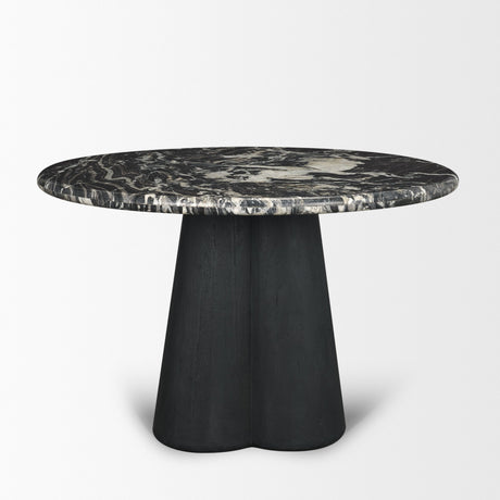 Marilyn 48" Black Forest Marble Black Wood Pedestal Round Dining Table from Mercana - Luna Furniture