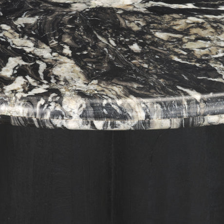 Marilyn 48" Black Forest Marble Black Wood Pedestal Round Dining Table from Mercana - Luna Furniture