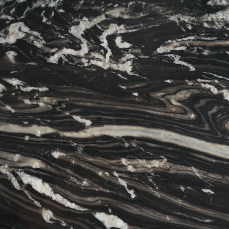 Marilyn 48" Black Forest Marble Black Wood Pedestal Round Dining Table from Mercana - Luna Furniture