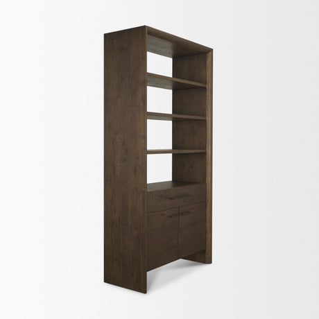 Belford 2-Door Open Dark Brown Oak Wood Shelving Unit from Mercana - Luna Furniture
