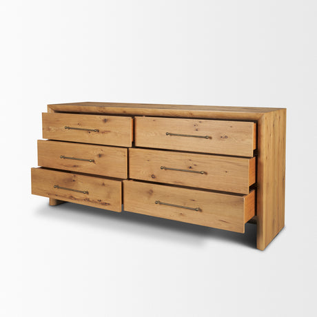 Belford 6-Drawer Light Brown Oak Wood Dresser from Mercana - Luna Furniture