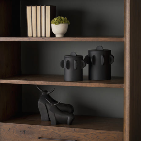Deacon Small Matte Black Metal Canister with Sculptural Handles from Mercana - Luna Furniture