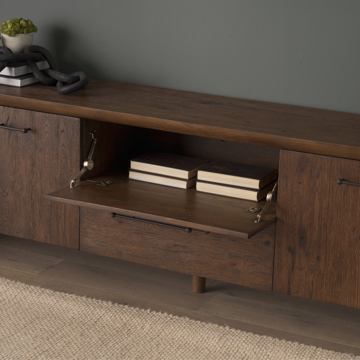 Belford 94" Dark Brown Oak Wood Media Console from Mercana - Luna Furniture