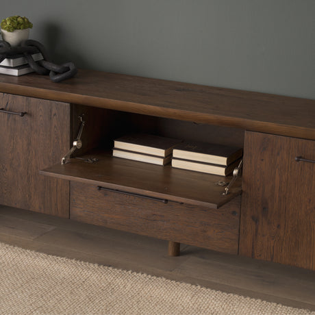 Belford 94" Dark Brown Oak Wood Media Console from Mercana - Luna Furniture