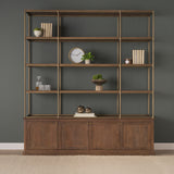 Baron 4-Door Dark Brown Wood w/ Antique Brass Metal Open Shelving Unit from Mercana - Luna Furniture