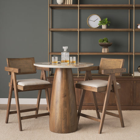 Allyson 32" Round Medium Brown Wood w/ Pink Marble Top Bistro Table from Mercana - Luna Furniture