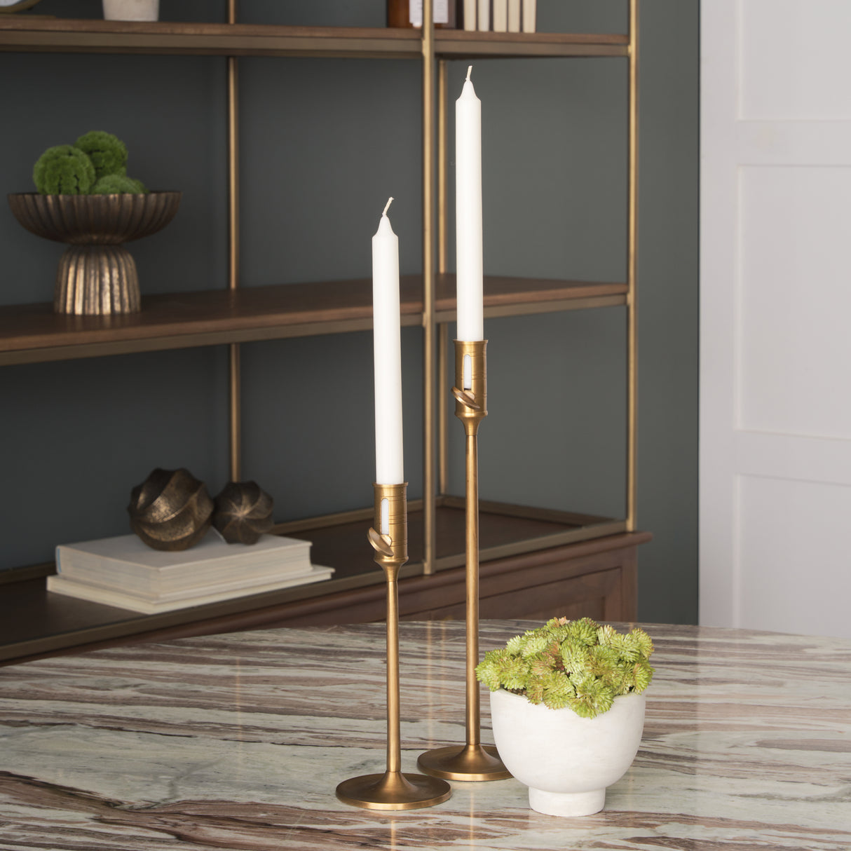 Chantria Small Solid Natural Brass Adjustable Taper Candle Holder from Mercana - Luna Furniture