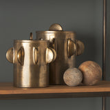 Deacon Large Antiqued Gold Metal Canister with Sculptural Handles from Mercana - Luna Furniture