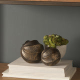 Imani Small Sculptural Textured Antiqued Gold Metal Decorative Orb Object from Mercana - Luna Furniture