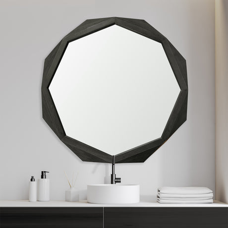 Aramis II 41L x 41H Octagon Black Wood Frame Wall Mirror from Mercana - Luna Furniture