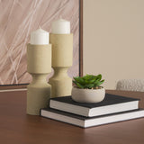 Akira Small Textured Beige Metal Pillar Candle Holder from Mercana - Luna Furniture