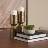 Akira Small Hammered Gold Metal Pillar Candle Holder from Mercana - Luna Furniture