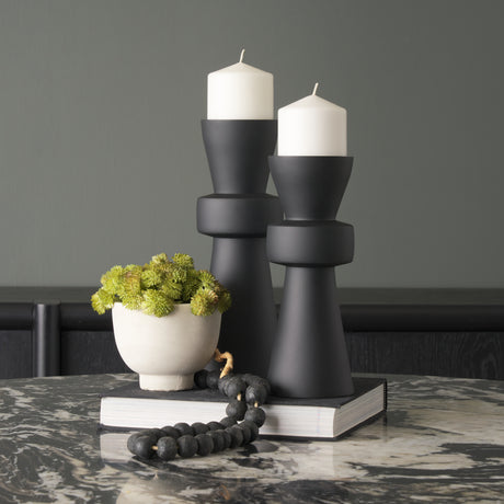 Odilia Large Smooth Matte Black Metal Geometric Pillar Candle Holder from Mercana - Luna Furniture
