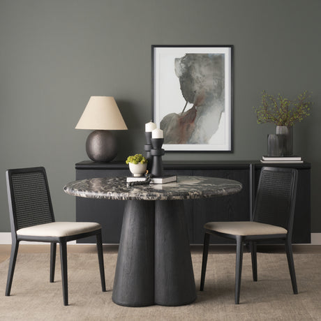 Marilyn 48" Black Forest Marble Black Wood Pedestal Round Dining Table from Mercana - Luna Furniture