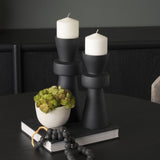 Odilia Small Smooth Matte Black Metal Geometric Pillar Candle Holder from Mercana - Luna Furniture