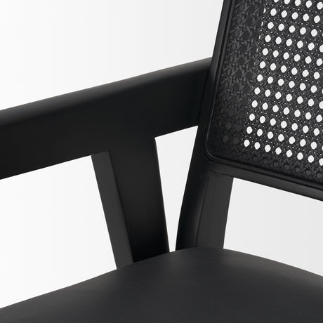 Reid Framed Black Cane Black Fabric Dining Armchair from Mercana - Luna Furniture