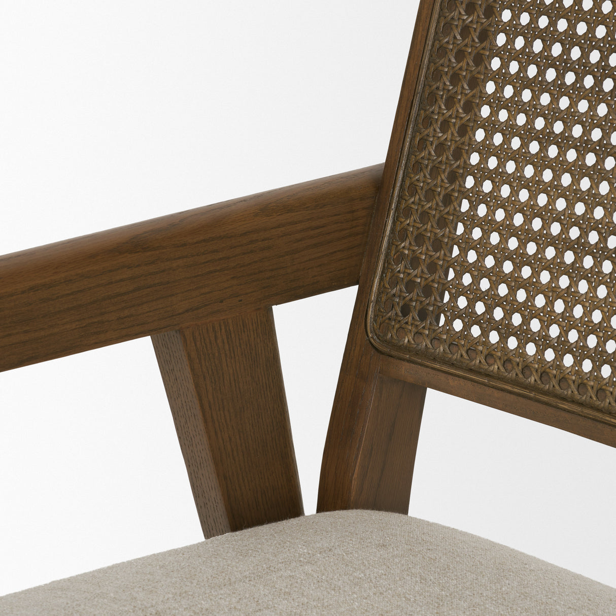 Reid Framed Brown Cane Cream Fabric Dining Armchair from Mercana - Luna Furniture