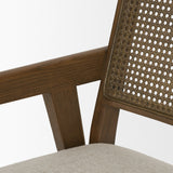 Reid Framed Brown Cane Cream Fabric Dining Armchair from Mercana - Luna Furniture