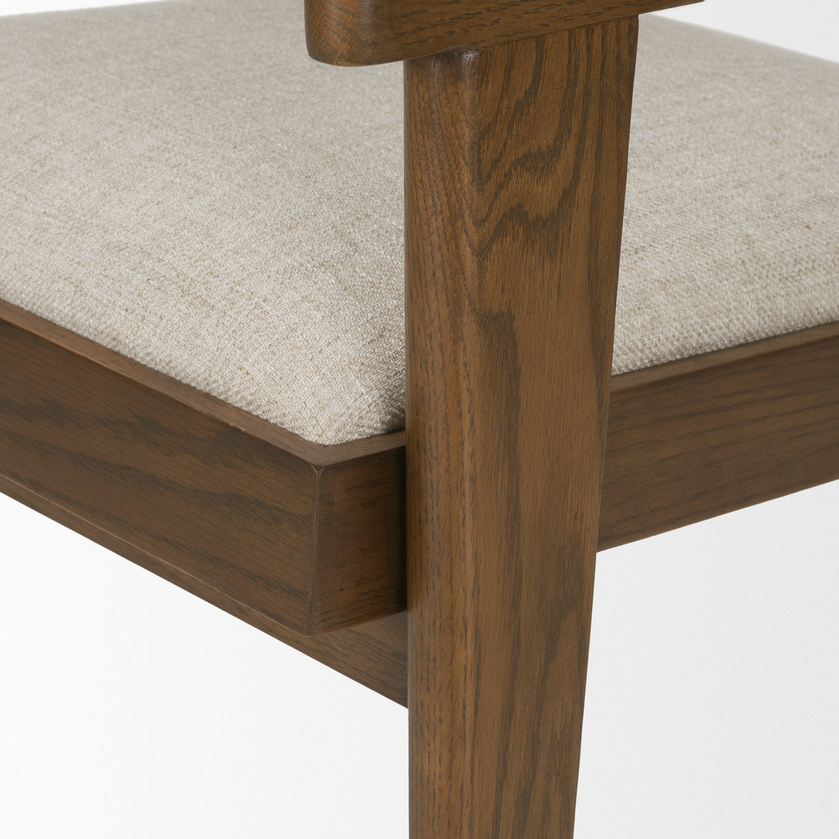 Reid Framed Brown Cane Cream Fabric Dining Armchair from Mercana - Luna Furniture