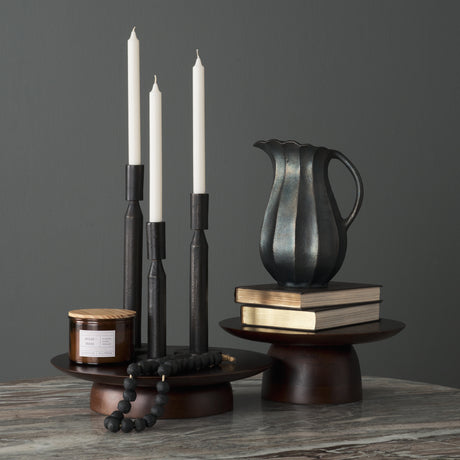 Declan Textured Matte Black Cast Metal Taper Candle Holder from Mercana - Luna Furniture