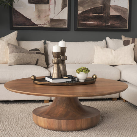 Arno Warm Mid-Brown Wood Sculptural Round Coffee Table from Mercana - Luna Furniture