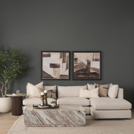 Marbrello Pink Marble Top Espresso Brown Fluted Wood Round Side Table from Mercana - Luna Furniture