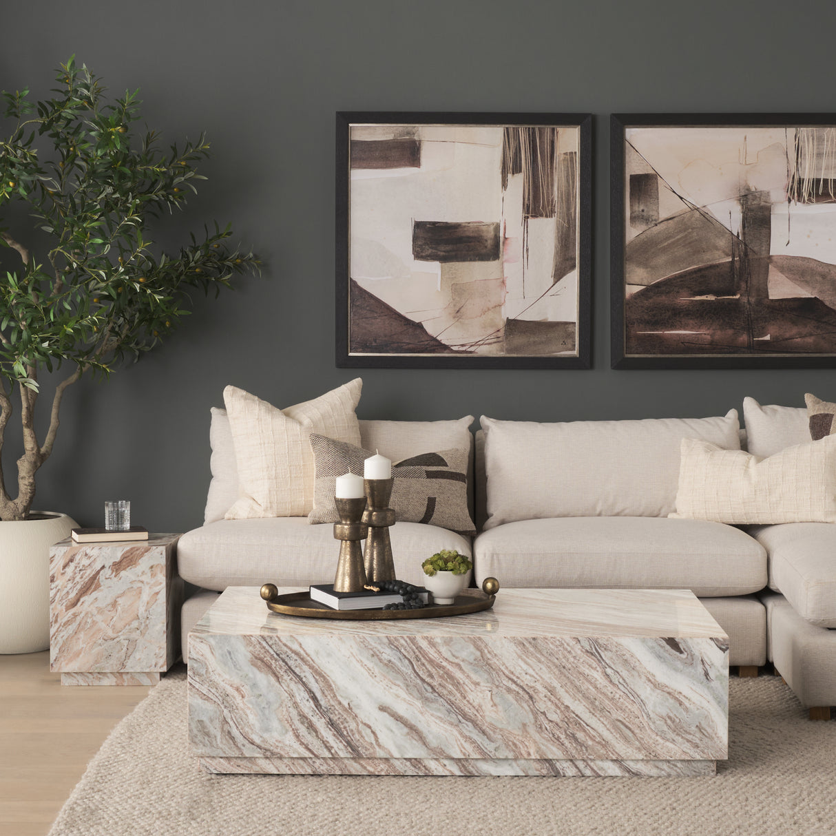Matteo Solid Pink Marble Square Side Table from Mercana - Luna Furniture