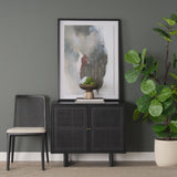 Grier Matte Black Stained Wood w/ Black Cane Accent Cabinet from Mercana - Luna Furniture