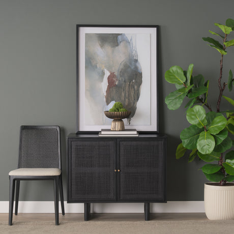 Grier Matte Black Stained Wood w/ Black Cane Accent Cabinet from Mercana - Luna Furniture