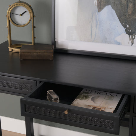 Grier 60" Black Solid Wood W/ Black Cane Office Desk from Mercana - Luna Furniture