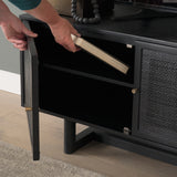 Grier 65" Black Solid Wood W/ Black Cane Media Console from Mercana - Luna Furniture