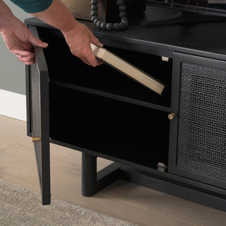 Grier 65" Black Solid Wood W/ Black Cane Media Console from Mercana - Luna Furniture
