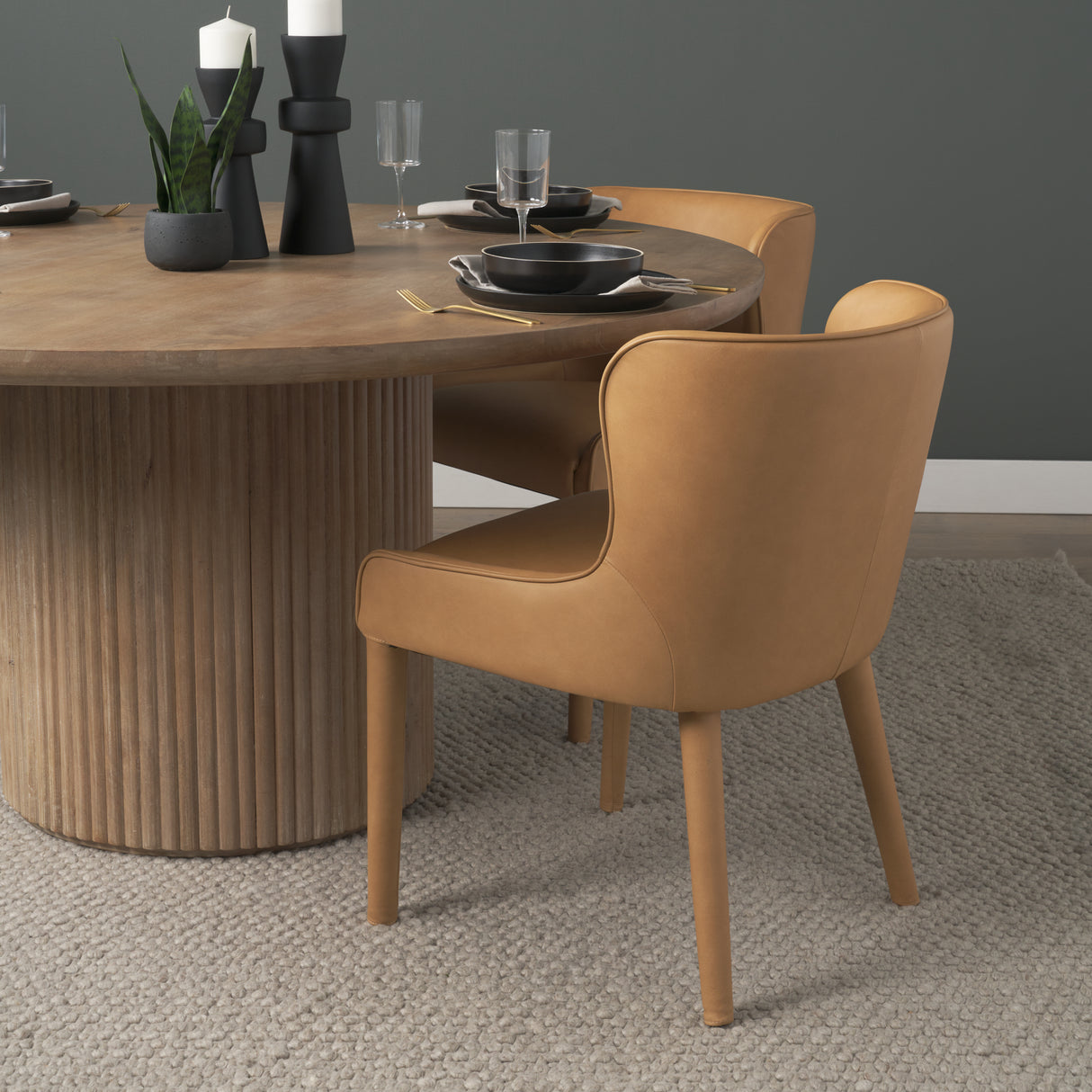 Nolan Slope Tan Leather Dining Chair, Set of 2 from Mercana - Luna Furniture